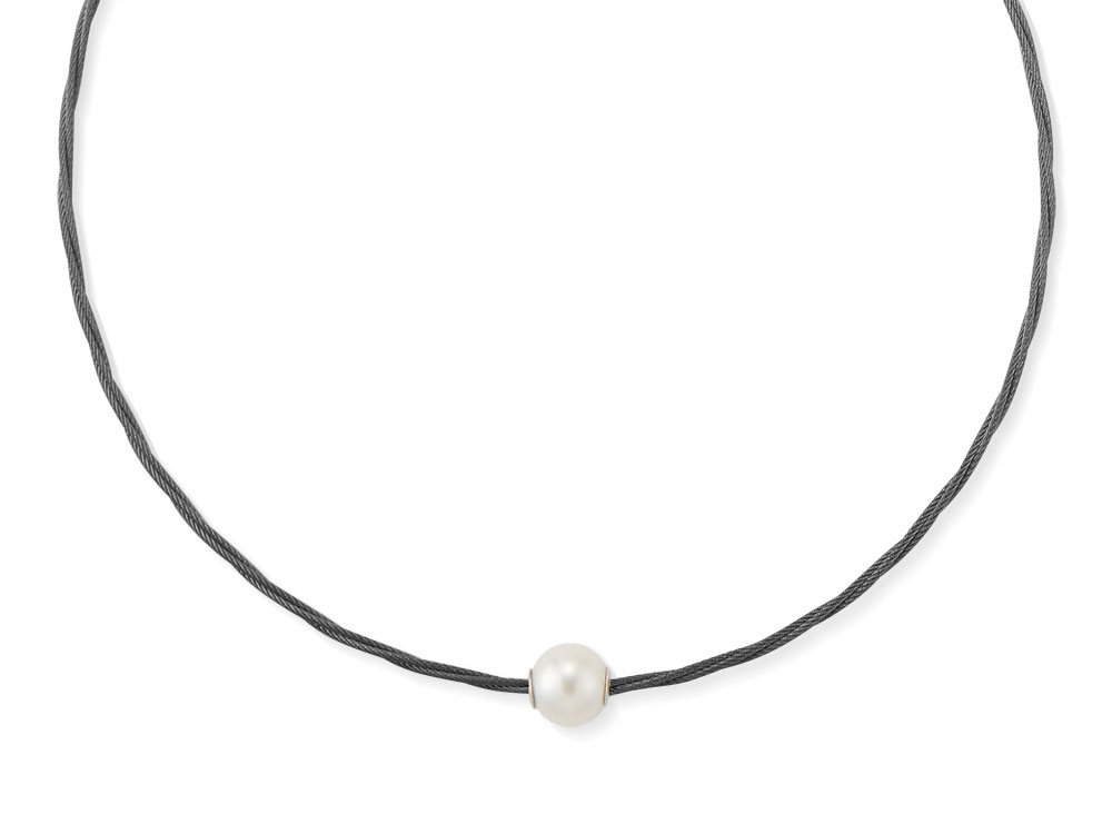 Black PVD Threaded Single Pearl Choker