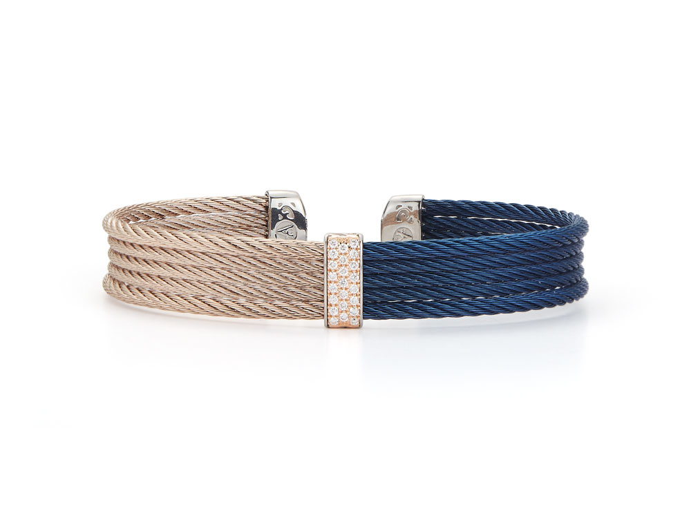 Blue & Carnation PVD & 18k Rose Gold Diamond 5 Row Cuff