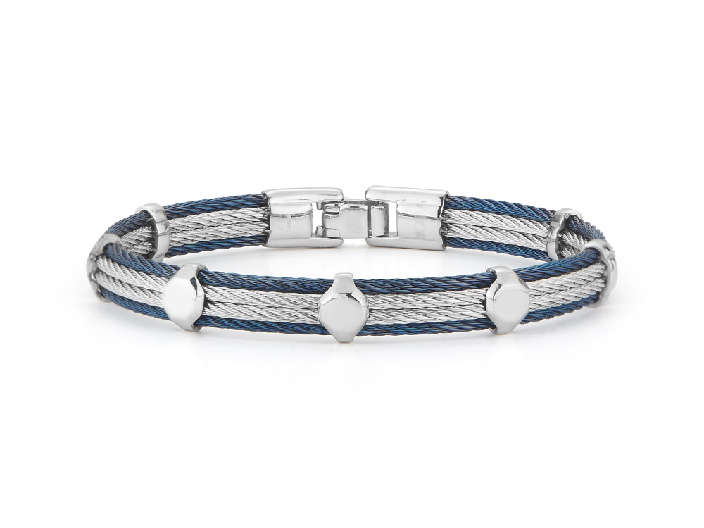Blue PVD & Steel 4 Row Bangle W/7 Sections Bracelet