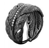 Feather Cuff Ring W/Diamonds In Black Rhodium Sterling