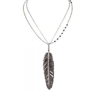 Feather 68m Pendant Necklace W/Diamonds