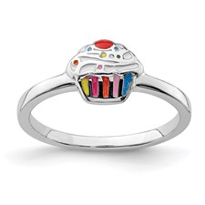 Sterling Silver Enamel Cupcake Baby Ring