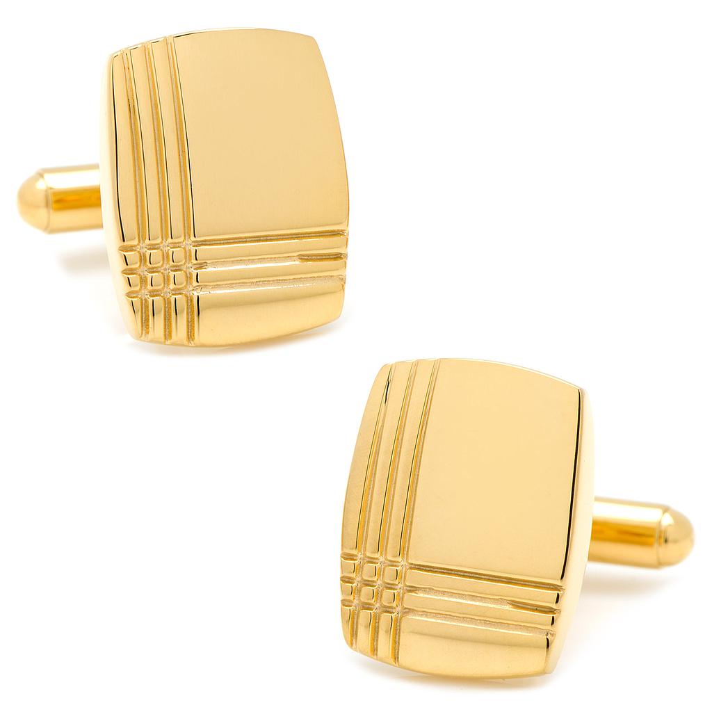 Stainless Steel Gold Tartan Plaid Cufflinks
