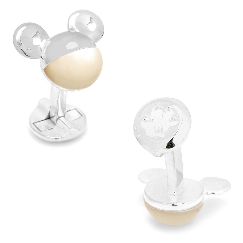 3d Silver Mother Of Pearl Mickey Mouse Cufflinks