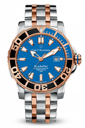 Carl F. Bucherer Steel/18k Rose Patravi Scubatec Blue Dial On Bracelet