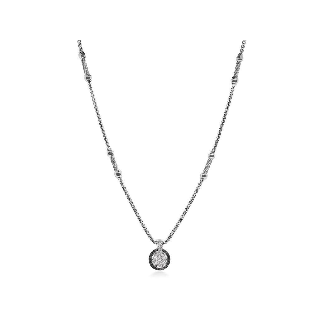 Black & Grey Chain Expressions Scattered Necklace With 14k White Gold & Diamonds
