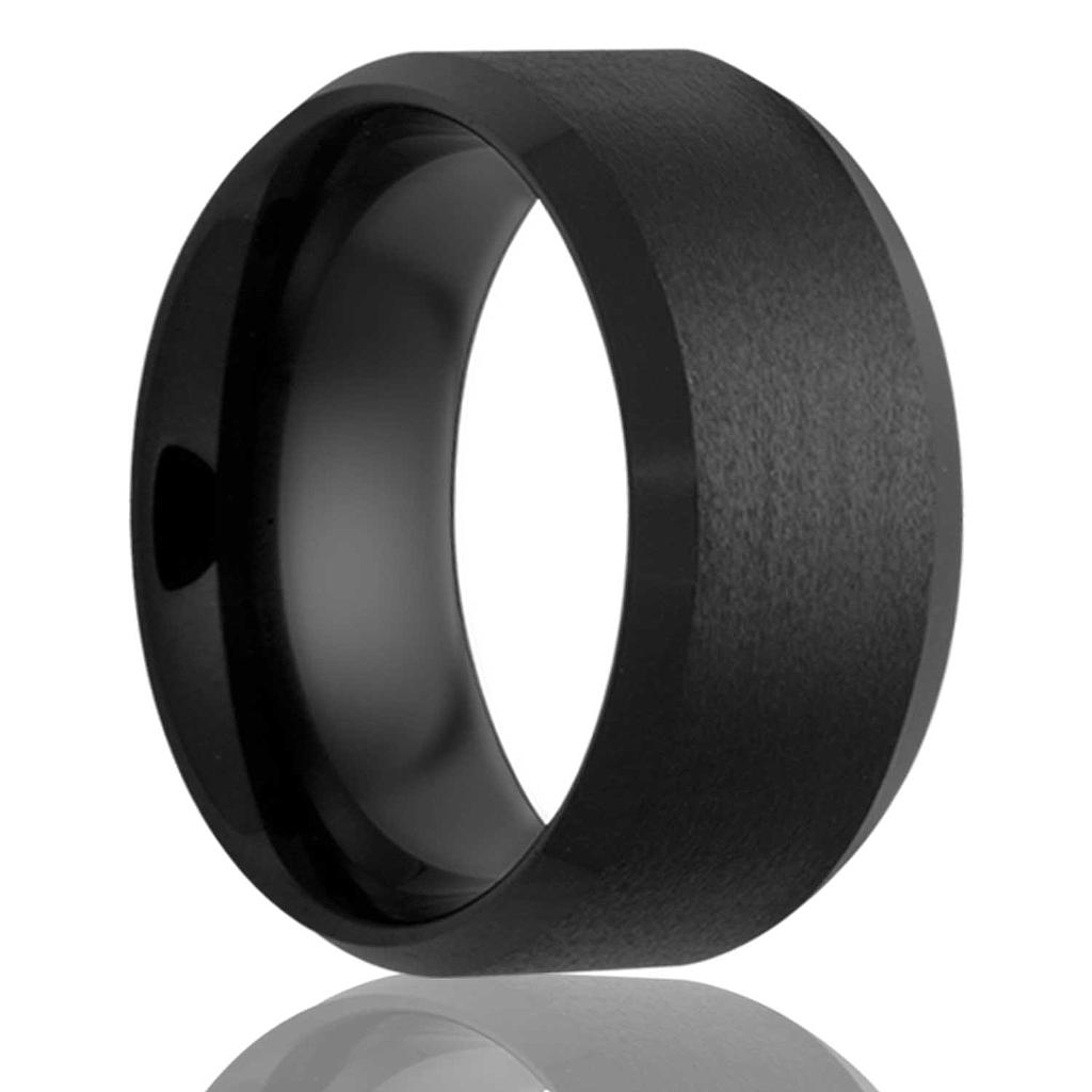 Beveled Edge Black Diamond Ceramic Ring High Polish Edges With Satin Finish Center