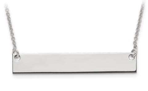 Sterling Silver Rhodium-Plated Medium Polished Blank Bar With Chain