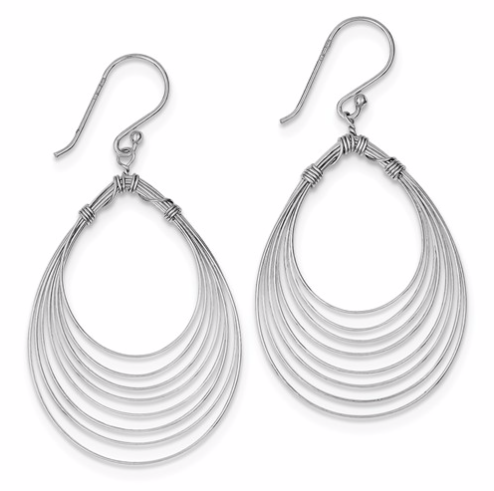 Sterling Silver Rhodium Plated Multi Ovals Dangle Earrings