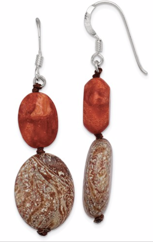 Sterling Silver Red Reconstructed Stone & Red Zebra Jasper Earrings