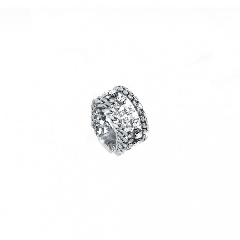 Tokyo 4 Row Ring With Chains & Crystals