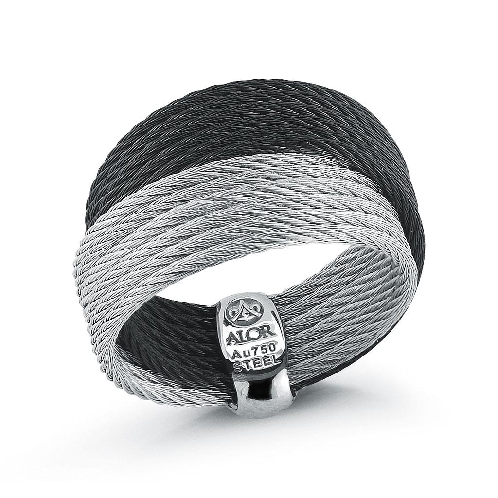 Black &amp; Grey Cable Crossed Ring