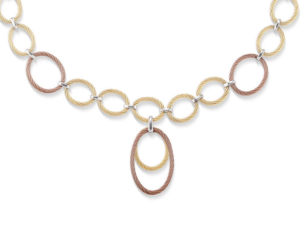 Bronze &amp; Yellow Cable Drop Interlock Necklace