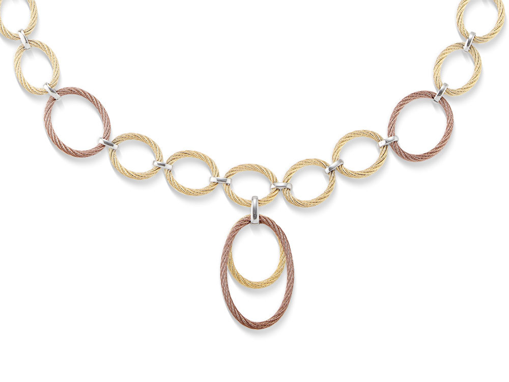 Bronze & Yellow Cable Drop Interlock Necklace