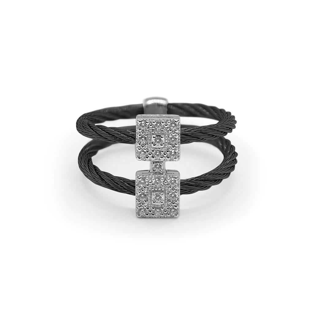 Black Cable Reflections Vertical Ring With 18k White Gold &amp; Diamonds