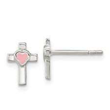 Kids Pink Enamel Heart Earrings