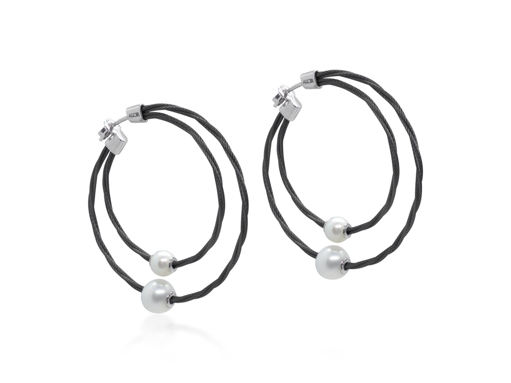 Dual Twisted Cable Hoop With Pearls