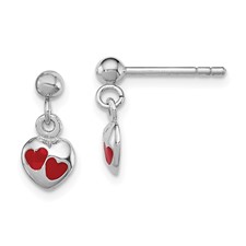 Kids Red Enameled Heart Earrings
