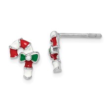 Kids Enameled Candy Cane Earrings
