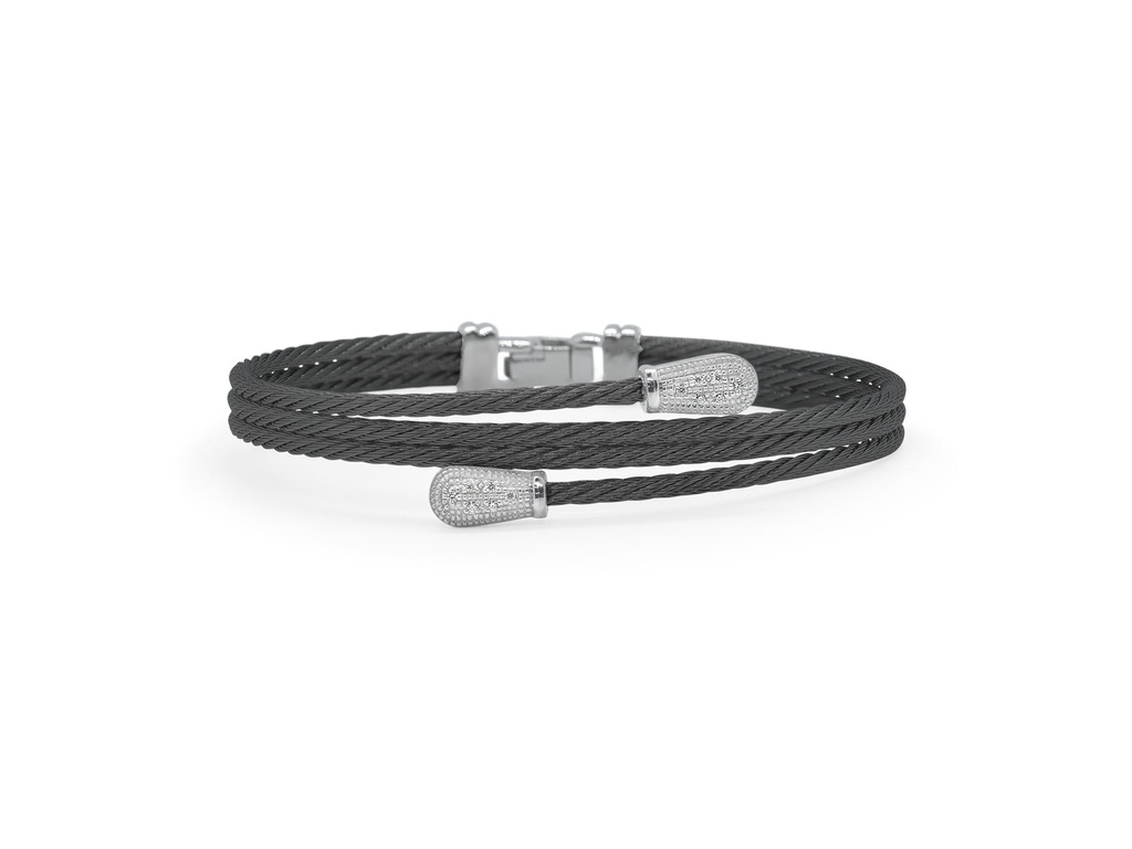 18k White Gold & Stainless Steel Bangle With Diamonds