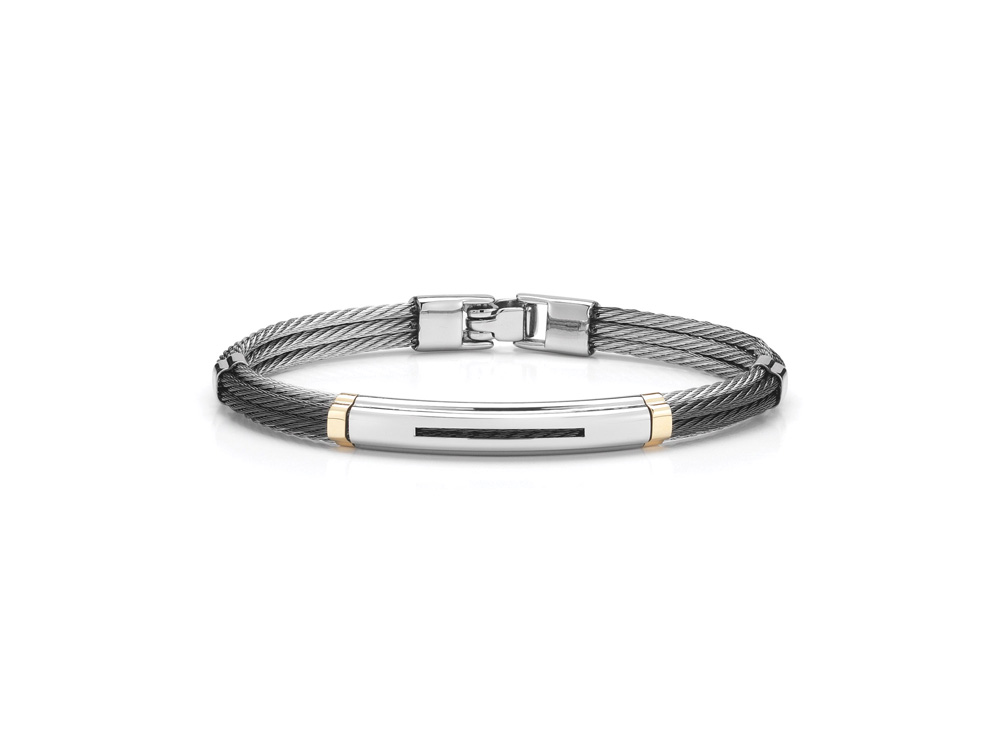 Men's Black Cable & Grey Cable 18k Yellow Gold & Stainless Steel