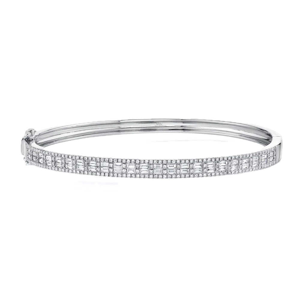 14k Diamond Baguette & Round Bangle Bracelet
