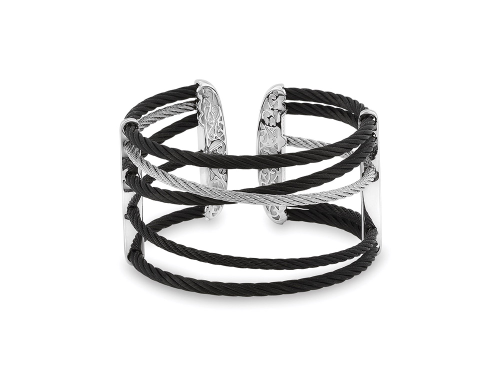 18k Bangle White Gold & Ss W/Black & Yellow Size 6.25