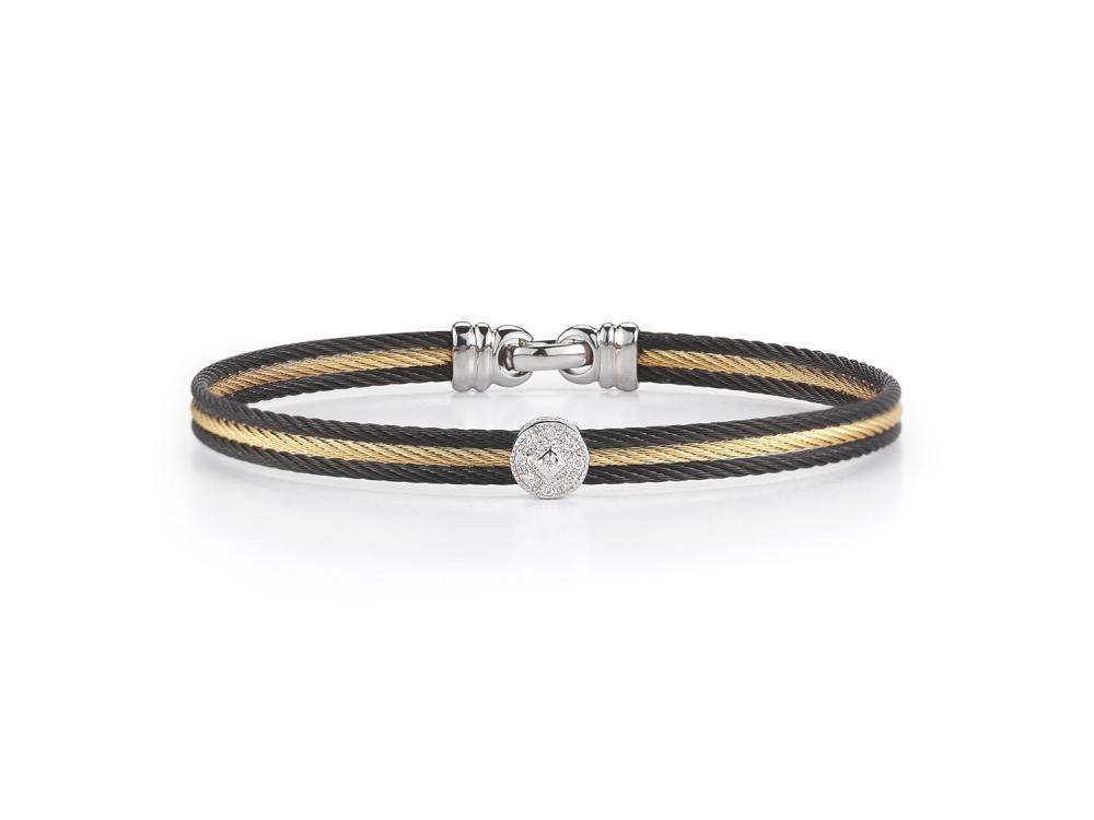 18k Bangle White Gold & Ss W/Black Rim & Yellow Cable, Round Size 7