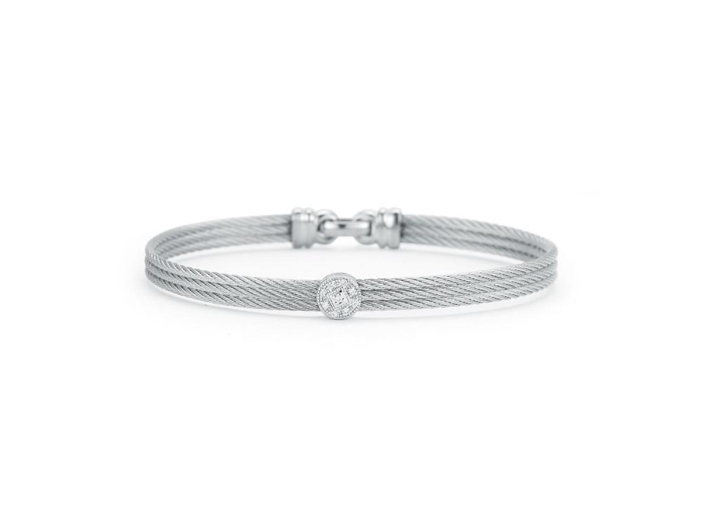 18k Bangle White Gold & Ss W/Gray Cable, Round Size 7
