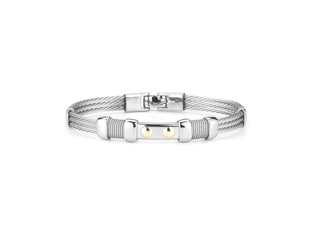 18k Bangle Yellow Gold & Ss W/Ss Cable Size 8.25