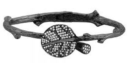 Botanical Leaf Bangle W/Diamonds In Black Rhodium Sterling