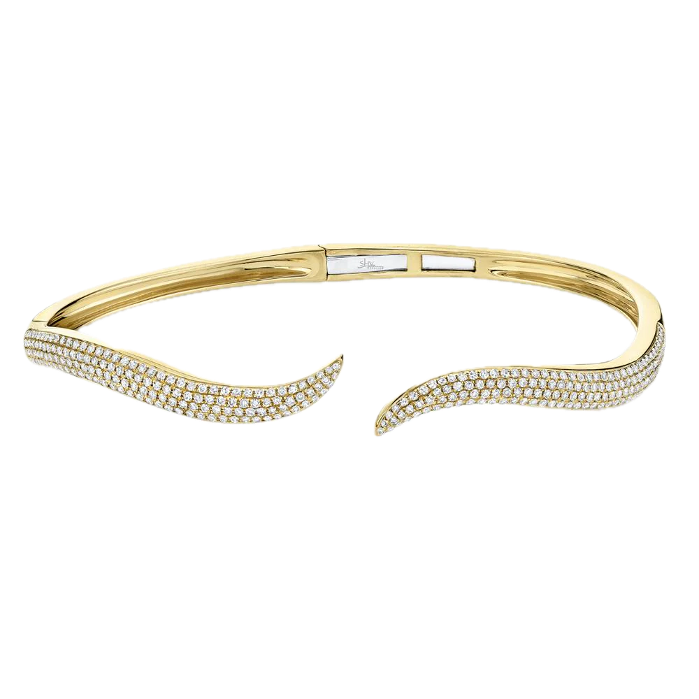 Shy Creation 14k Yellow Gold By Pass Diamond Pave Bangle