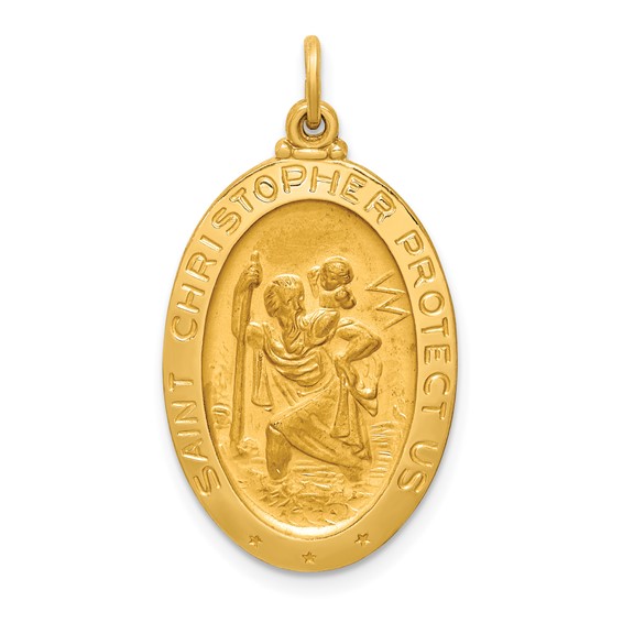 14k Solid Polished/Satin Medium Oval St. Christopher Medal