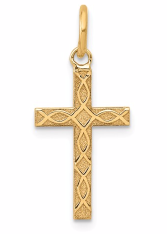 14k Yellow Gold Laser Designed Cross Charm