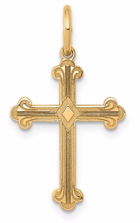 14k Yellow Gold Laser Designed Cross Charm 22 X 13mm