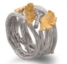 Butterfly Ginkgo 18k Yellow Gold &amp; Sterling Cuff Ring