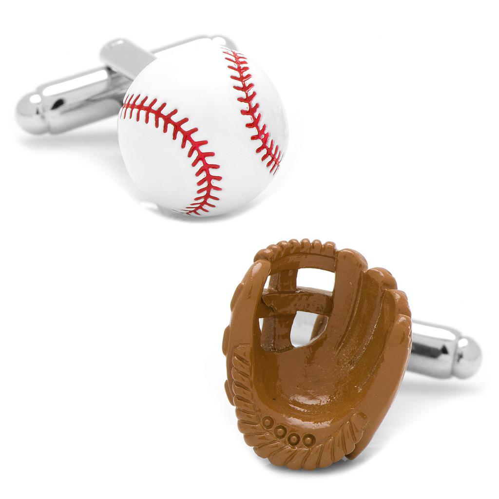 3d Baseball &amp; Glove Enamel Cufflinks