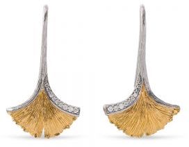 Butterfly Ginkgo 18k Yellow Gold & Sterling Leaf Drop Earrings