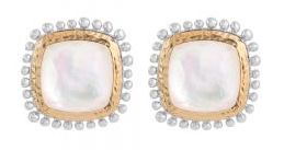 Molton 18k Yellow Gold & Sterling 12m Cushion Mother Of Pearl Earrings