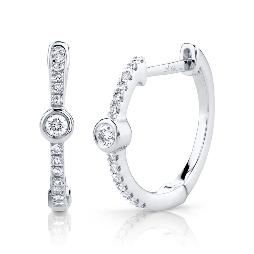 0.13ct 14k White Gold Diamond Bezel Hoop