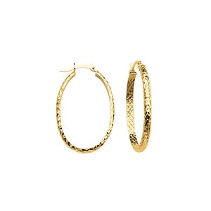 14k 3mm Oval Diamond Cut Hoops
