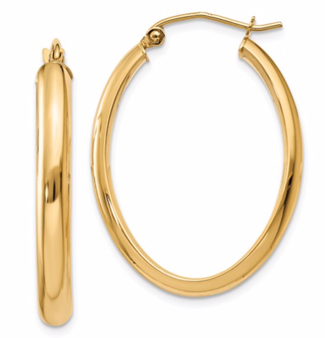 14k Polished 3.5mm Oval Hoop Earrings