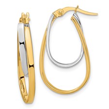 14k Two Tone Double Oval Hoop Earrings