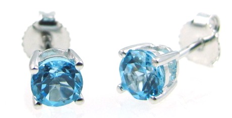 14k White Gold 5m Swiss Blue Topaz Earrings- December