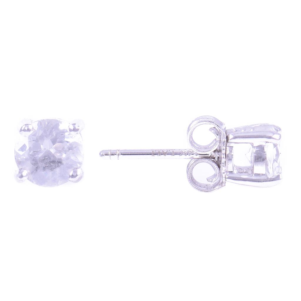 14k White Gold 5m White Topaz Earring- April