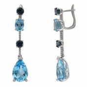 14k White Gold London Blue Topaz, Swiss Blue Topaz & Diamond Drop Earrings