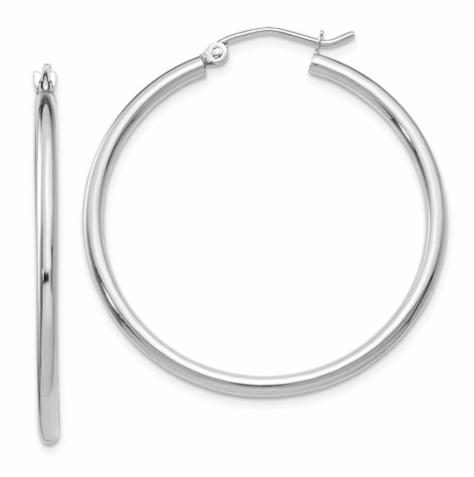 14k White Gold Polished 2mm Tube Hoop Earrings