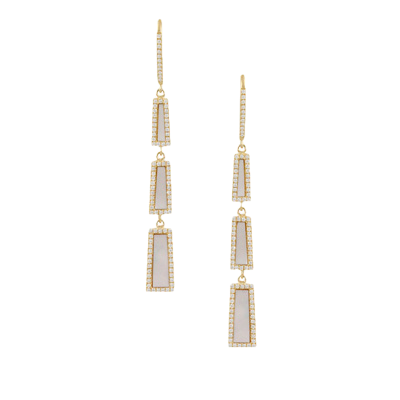 18k Diamond White Orchid 3 Part Mother Of Pearl Dangle Earrings