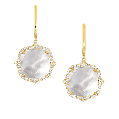 18k Diamond White Orchid Mother Of Pearl Drop Earrings