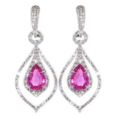 18k White Gold Pink Sapphire Dangle Floating Earrings